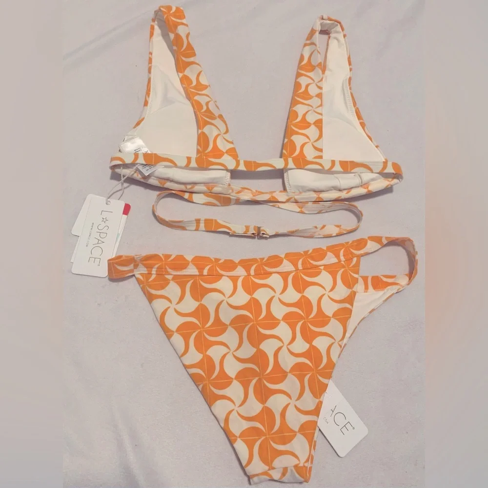 NWT L*Space Set Avery Bikini Top and Camdyn Bikini Bottom Small Orange/White - Picture 5 of 15